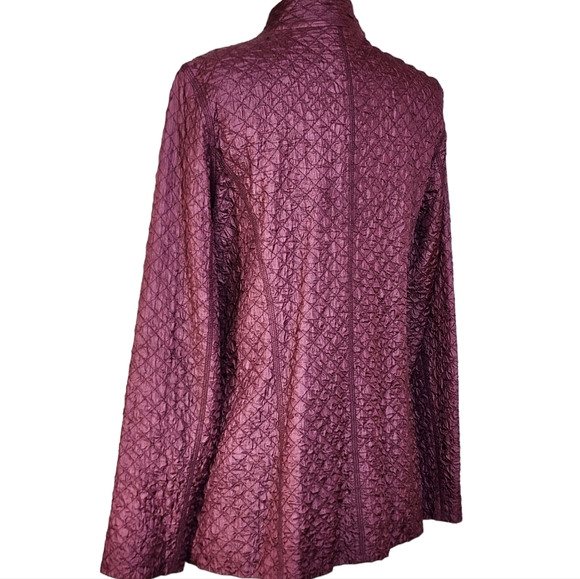 Eileen Fisher 100% Tussah Silk Blazer Jacket in Textured Burgundy Size S - Picture 8 of 12